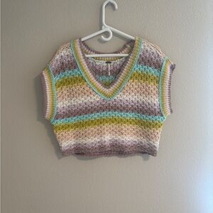 Free People Crochet Knit striped sweater vest